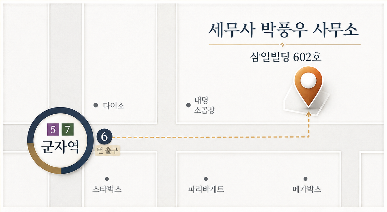 박풍우 세무사 사무소 약도 — 군자역 6번 출구, 삼일빌딩 602호